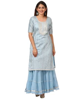 Blush Blue Silver Dot Short Kurti with Crushed Sharara 1