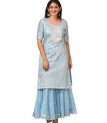Blush Blue Silver Dot Short Kurti with Crushed Sharara