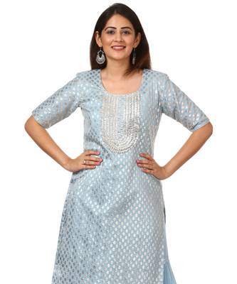 Blush Blue Silver Dot Short Kurti with Crushed Sharara 4
