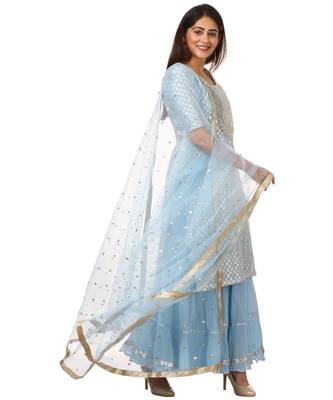Blush Blue Silver Dot Short Kurti with Crushed Sharara and Dupatta 1