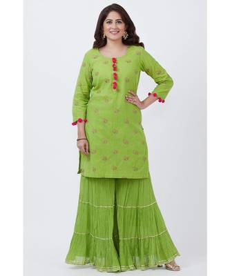 Pista Green Short Kurti with Crushed Sharara 1