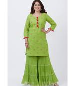 Pista Green Short Kurti with Crushed Sharara