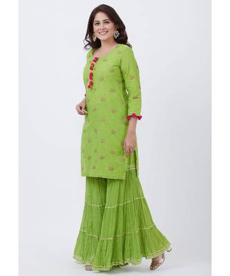Pista Green Short Kurti with Crushed Sharara 2