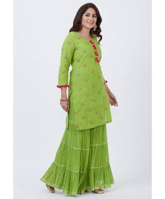 Pista Green Short Kurti with Crushed Sharara 3