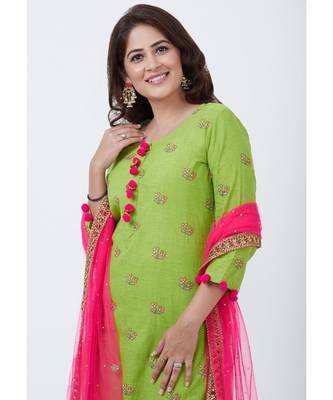 Pista Green Short Kurti with Crushed Sharara and Net Sequenced Dupatta 3