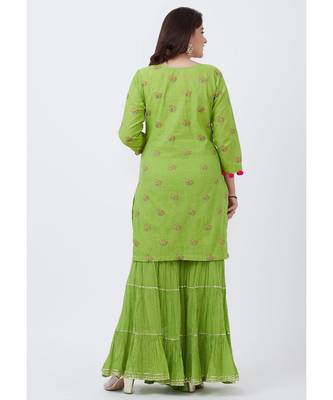Pista Green Short Kurti with Crushed Sharara and Net Sequenced Dupatta 4