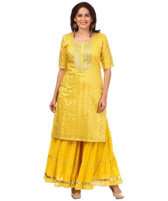 Lemony Lemon Gotta Short Kurti with Gathered Sharara 1