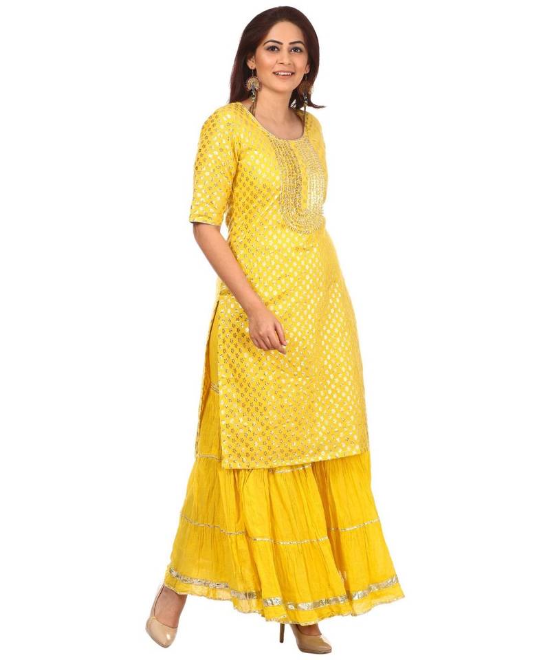 Lemony Lemon Gotta Short Kurti with Gathered Sharara