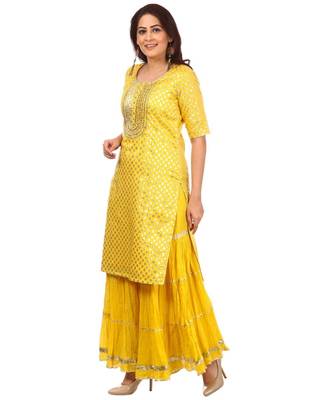 Lemony Lemon Gotta Short Kurti with Gathered Sharara 3