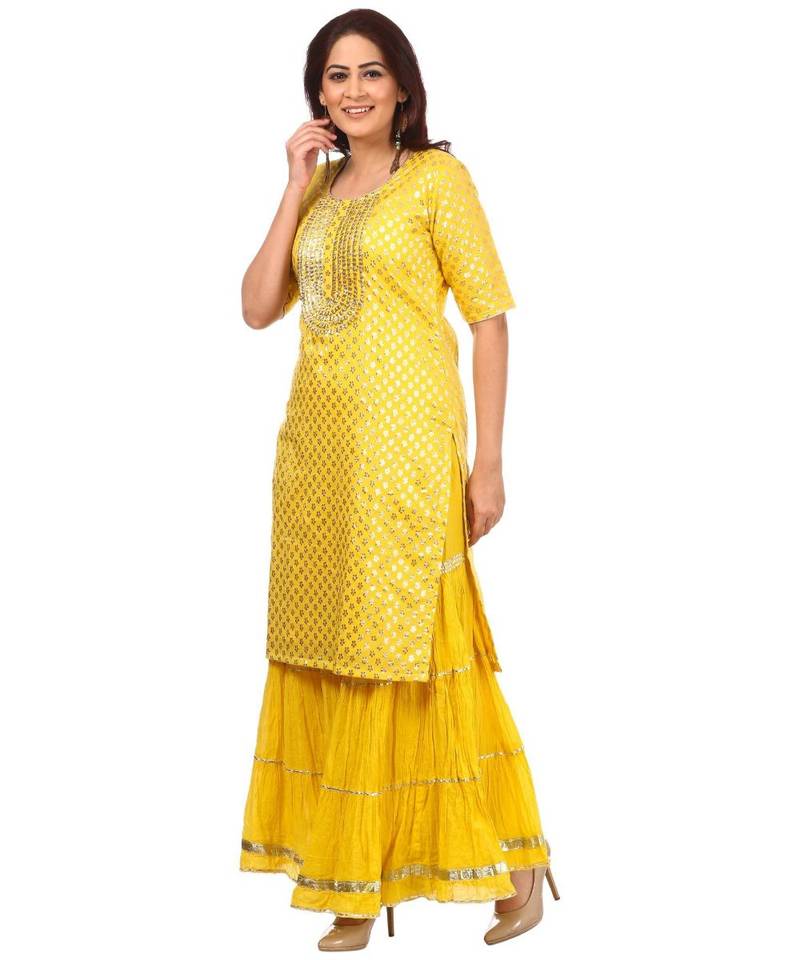 Lemony Lemon Gotta Short Kurti with Gathered Sharara