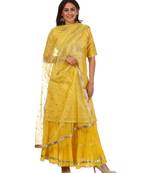 Lemony Lemon Gotta Short Kurti with Gathered Sharara and Sequenced Net Dupatta
