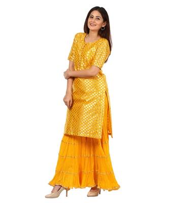Yellow Basanti Kurti with Crushed Sharara 1