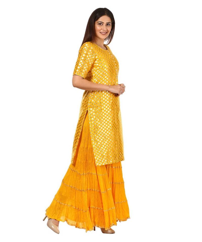 Yellow Basanti Kurti with Crushed Sharara
