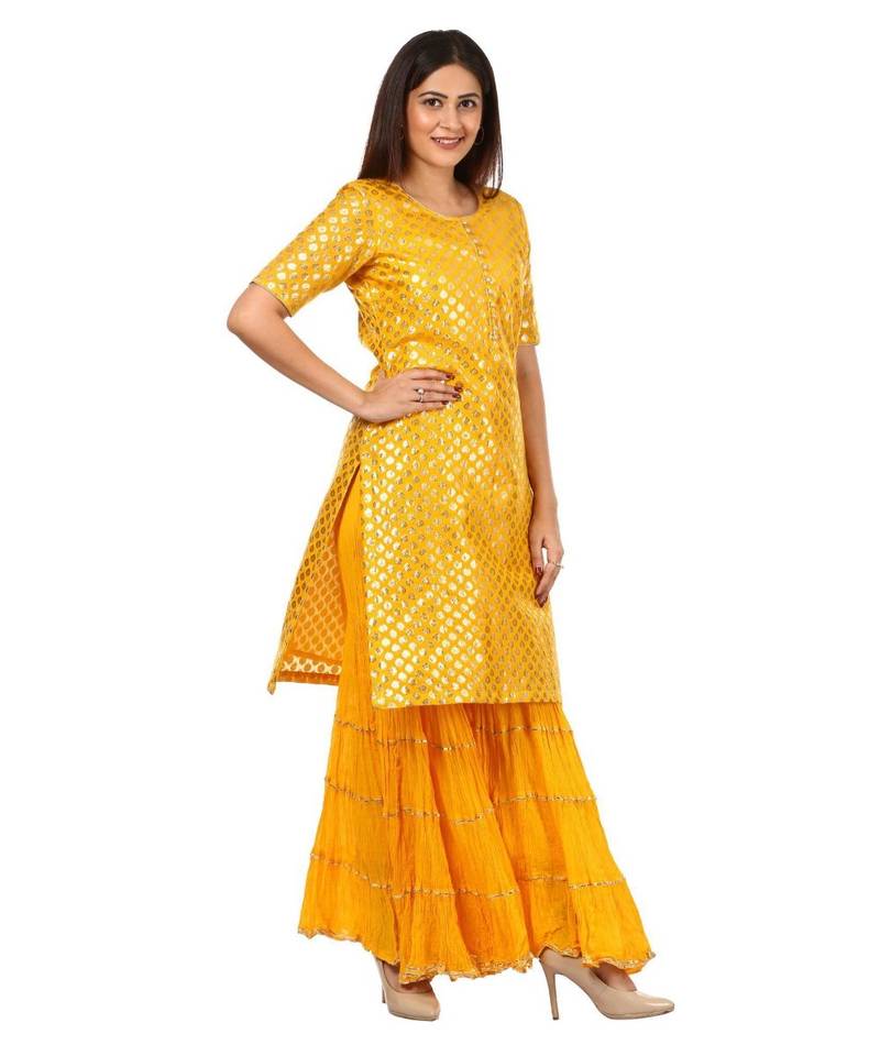 Yellow Basanti Kurti with Crushed Sharara