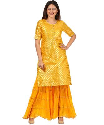 Yellow Basanti Kurti with Crushed Sharara 4