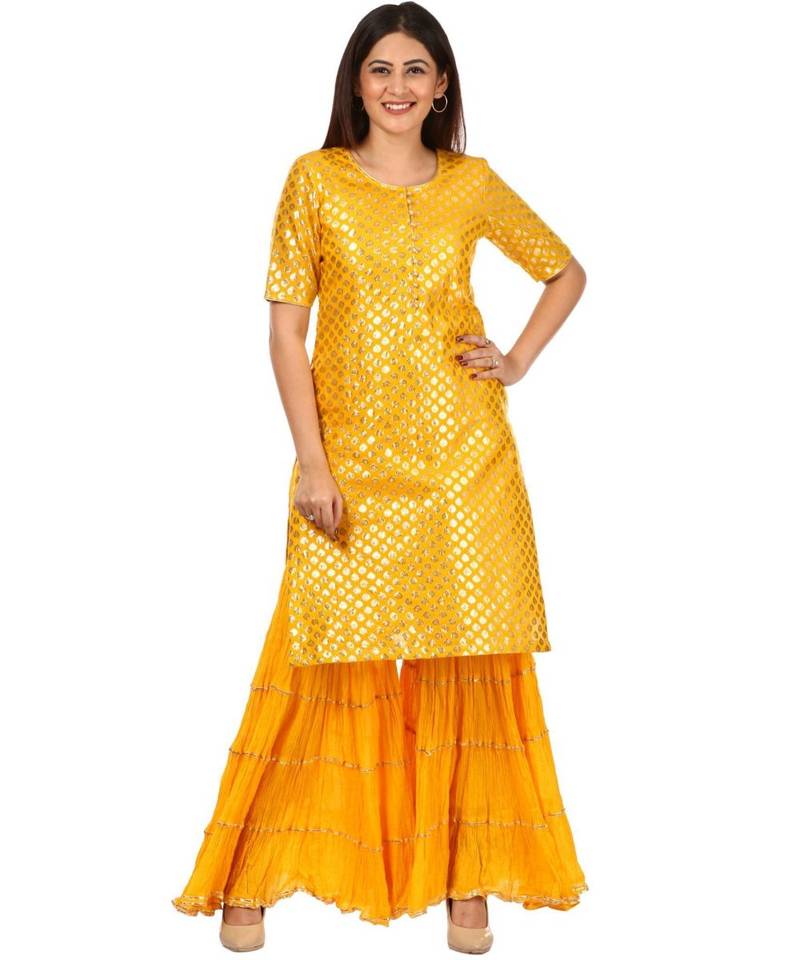 Yellow Basanti Kurti with Crushed Sharara