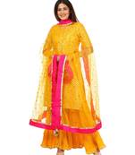 Yellow Basanti Kurti with Crushed Sharara and Net Sequenced Dupatta