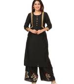 Black Silk Jacket Style Kurti with Embroidered Birds Gotta Palazzo