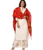 OffWhite Shine Kurti with Embroidered Birds Gotta Palazzo and Red Banarsi Dupatta