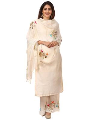 OffWhite Shine Kurti with Embroidered Birds Gotta Palazzo and Embroidered Dupatta 1