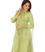 Pista Green Embroidered Kurti and Straight Pants with Pista Green Net Dupatta