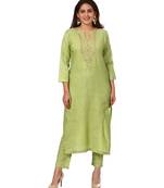 Pista Green Silk Gotta Pearls Embroidered Kurti with Straight Pants