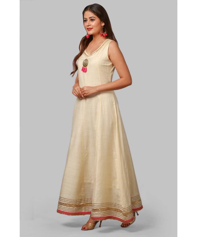 Off-White Silk Gotta Floor Length Kurti