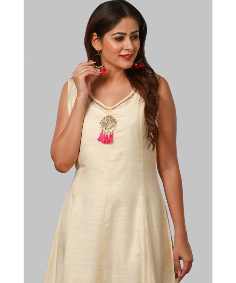 Off-White Silk Gotta Floor Length Kurti