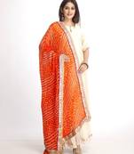Off-White Straight Kurti with Off-White Gota Gathered Sharara and Orange Bhandhej Dupatta