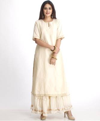 Off-White Straight Kurti with Off-White Gota Gathered Sharara and Orange Bhandhej Dupatta 3