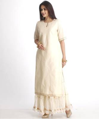 Off-White Straight Kurti with Off-White Gota Gathered Sharara and Orange Bhandhej Dupatta 4