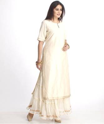 Off-White Straight Kurti with Off-White Gota Gathered Sharara 1