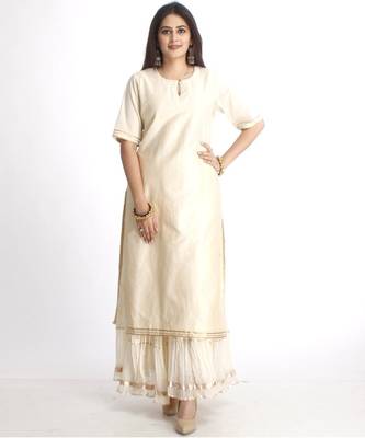 Off-White Straight Kurti with Off-White Gota Gathered Sharara 2