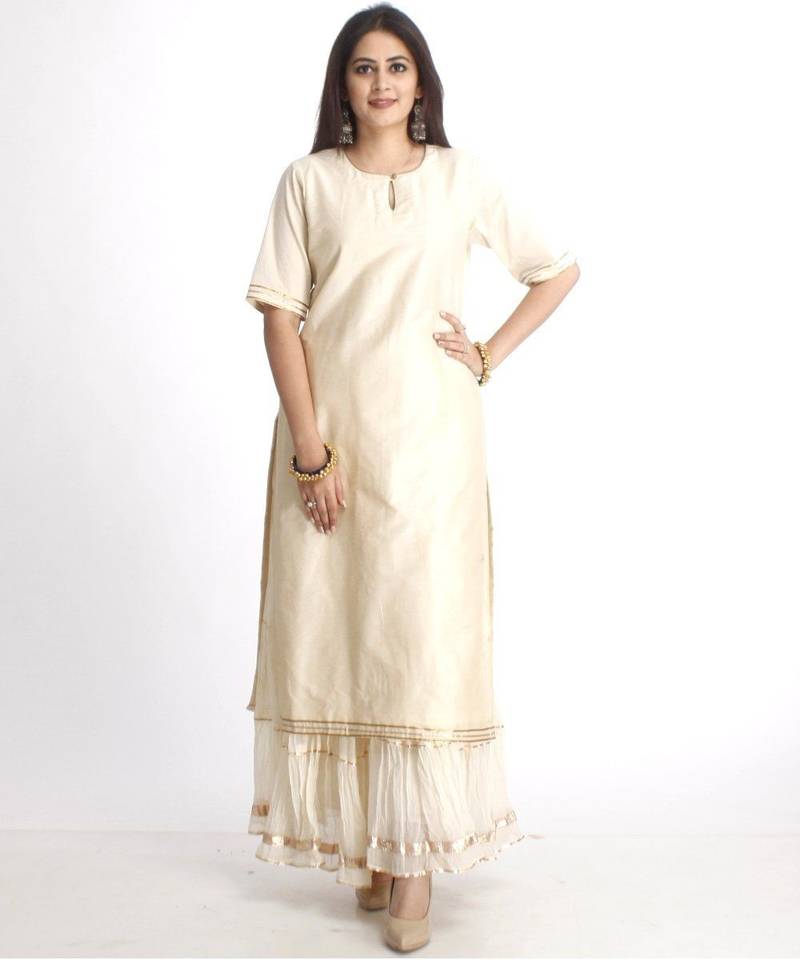 Off-White Straight Kurti with Off-White Gota Gathered Sharara