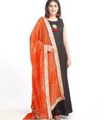 Black Floor Length Silk Kurti with Orange Bhandhej Dupatta