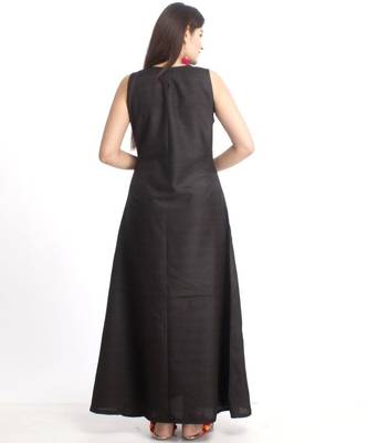 Black Floor Length Silk Kurti with Orange Bhandhej Dupatta 4