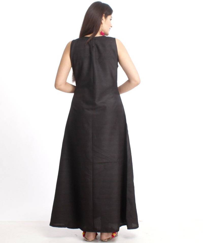 Black Floor Length Silk Kurti with Orange Bhandhej Dupatta