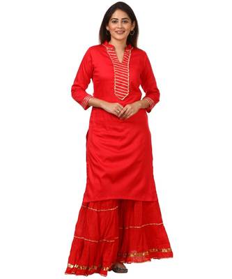 Red Shine Kurti with Gotta Gathered Sharara 1
