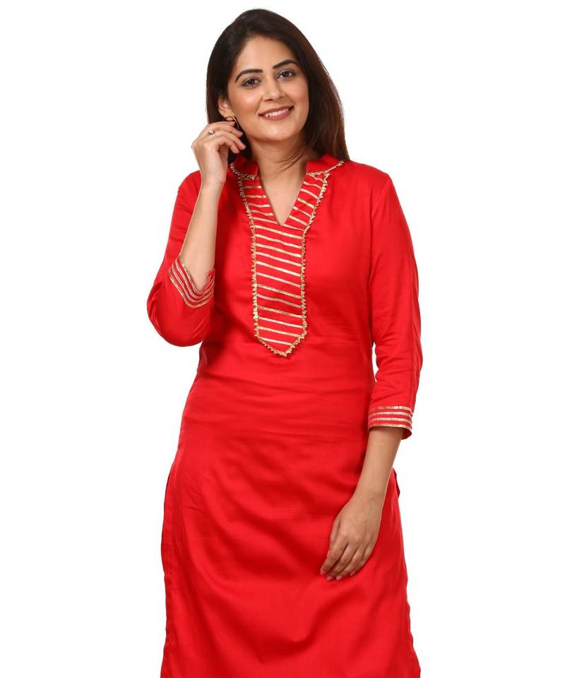 Red Shine Kurti with Gotta Gathered Sharara