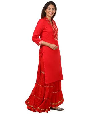 Red Shine Kurti with Gotta Gathered Sharara 3