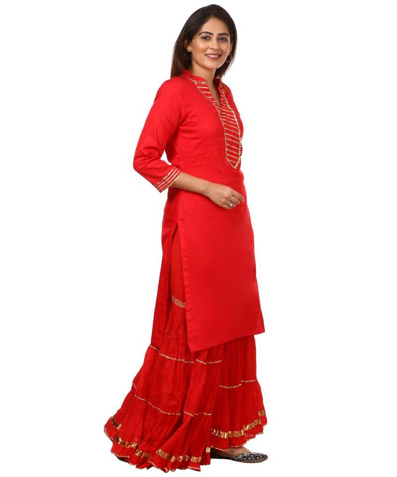 Red Shine Kurti with Gotta Gathered Sharara