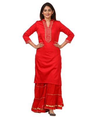 Red Shine Kurti with Gotta Gathered Sharara 4
