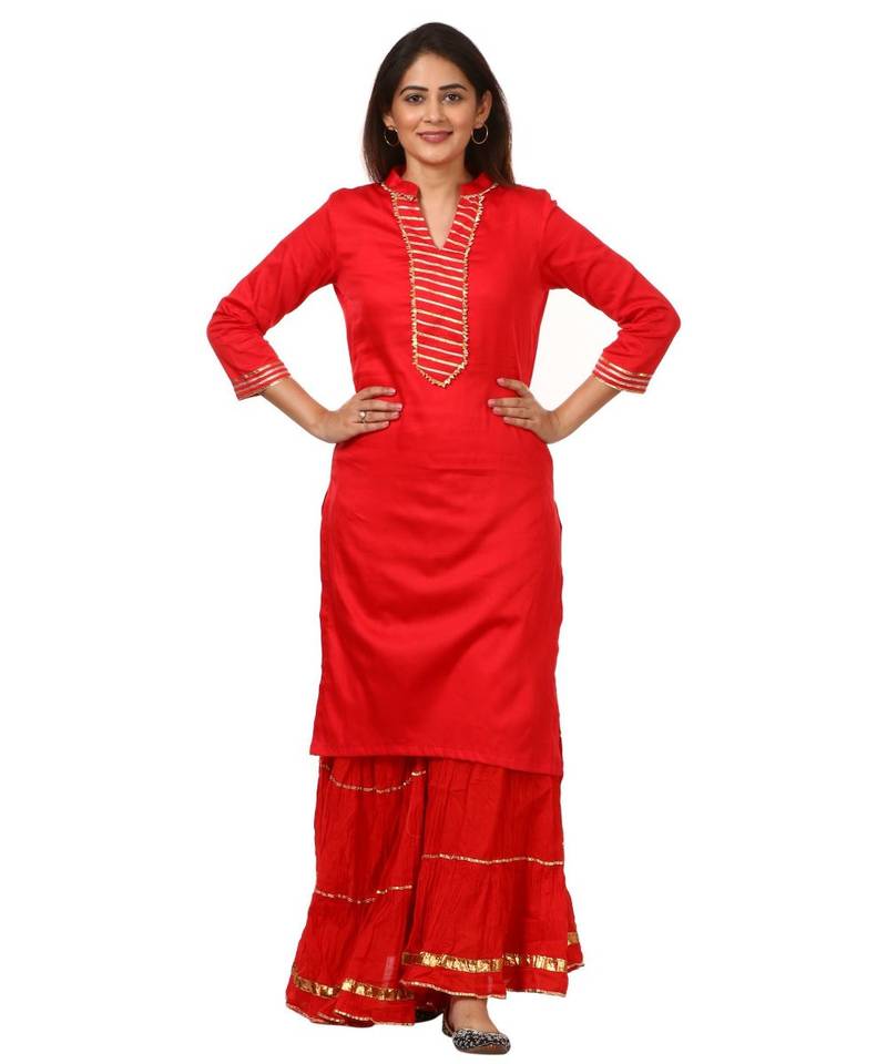 Red Shine Kurti with Gotta Gathered Sharara