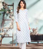 White printed cotton kurtas-and-kurtis