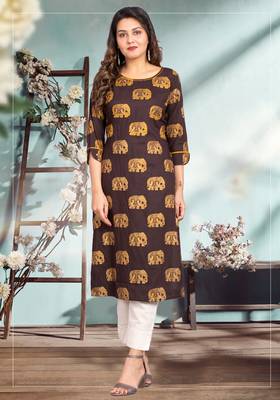 Brown printed rayon kurtas-and-kurtis 1