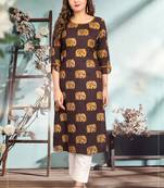 Brown printed rayon kurtas-and-kurtis
