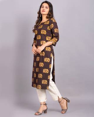 Brown printed rayon kurtas-and-kurtis 3