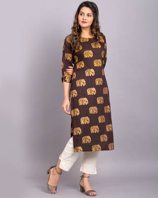 Brown printed rayon kurtas-and-kurtis 4