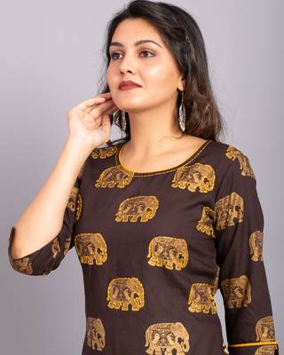Brown printed rayon kurtas-and-kurtis 5
