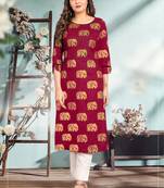 Magenta printed rayon kurtas-and-kurtis